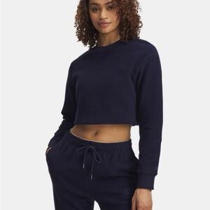 Under Armour Women's Navy Cropped Icon Terry Varsity Sweatshirt